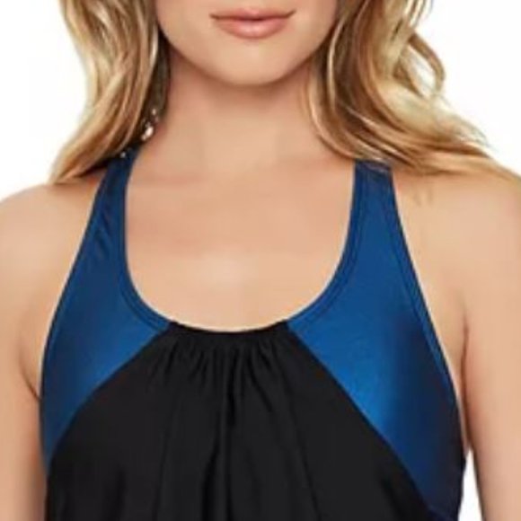 Reebok Sparkling Night Strappy Back Tankini Top & Banded Bikini Bottom Set S - Picture 2 of 9